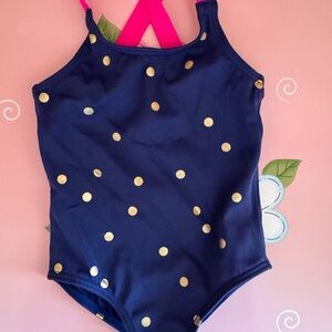 Boden Navy Blue Swimsuit with Gold Polka Dots